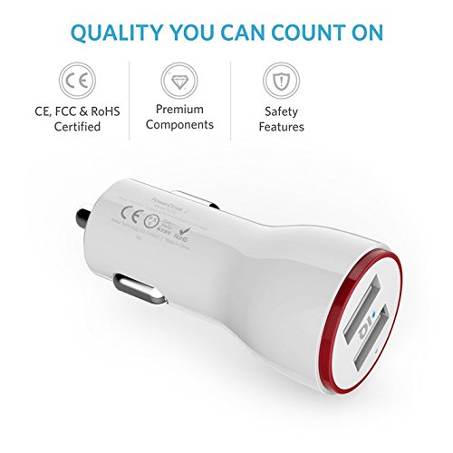 ANKER DUAL USB CAR CHARGER WITH USB CABLE 3FT WHITE